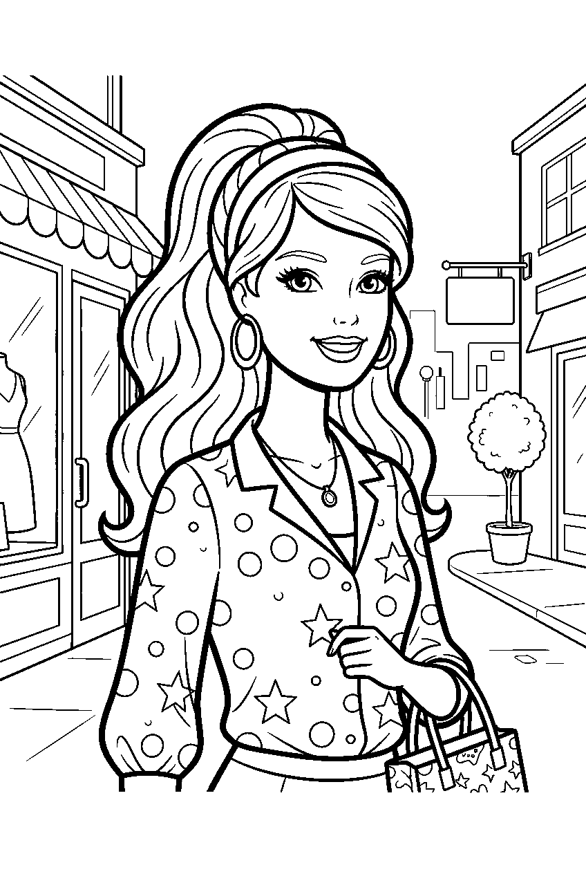 barbie in shopping district line art