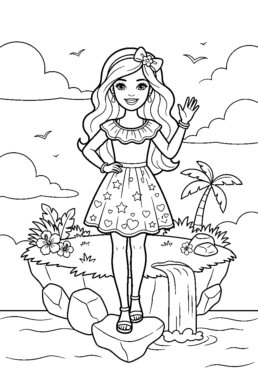 barbie on floating island line art