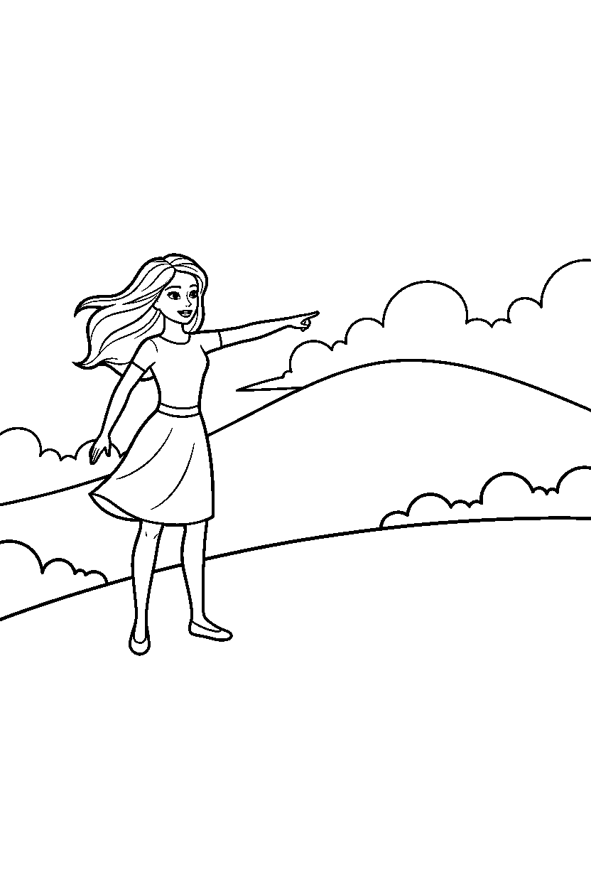 barbie pointing on hill line art
