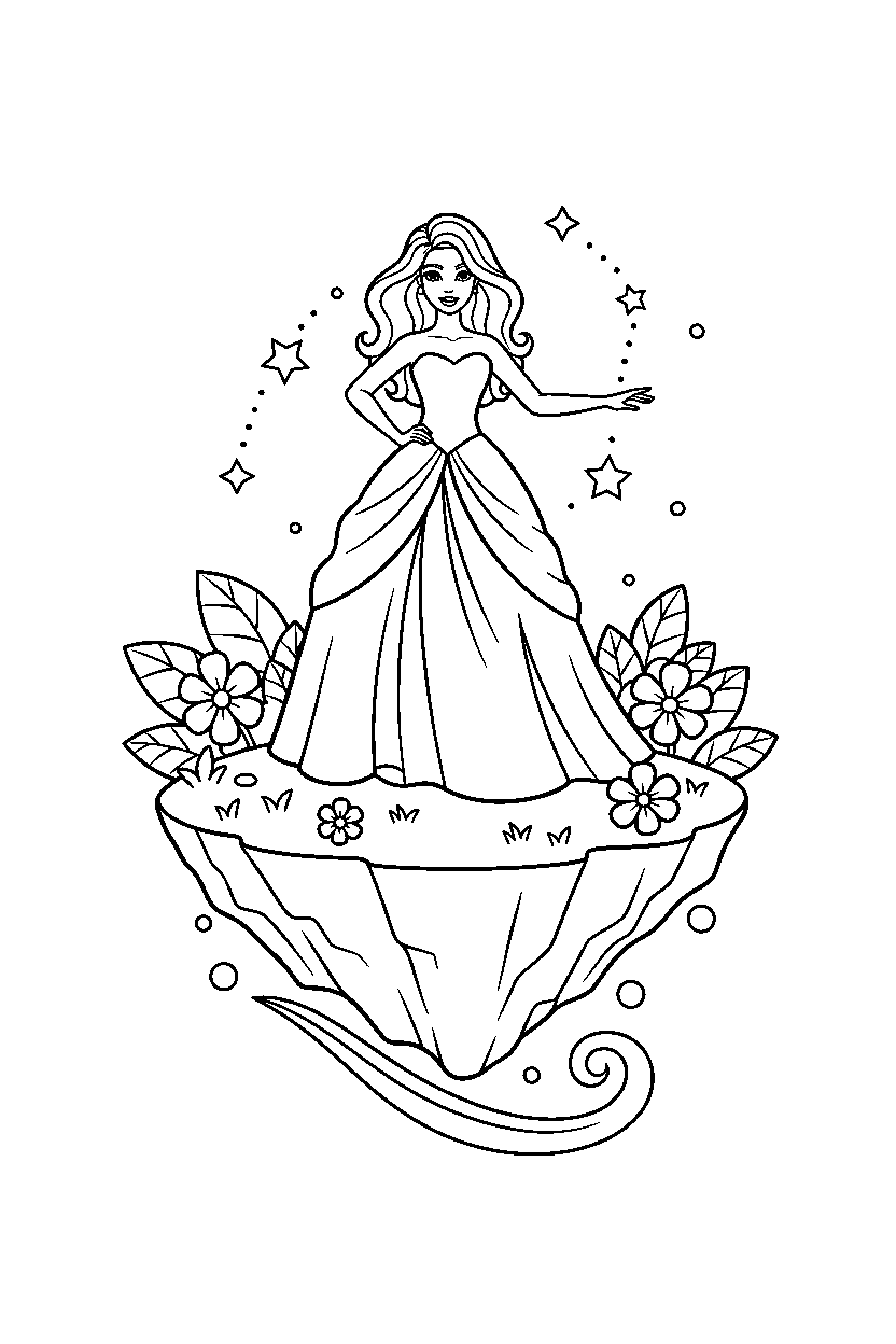 barbie posing in floating island line art