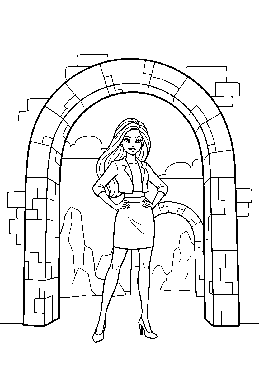 barbie standing confidently in tunnel line art