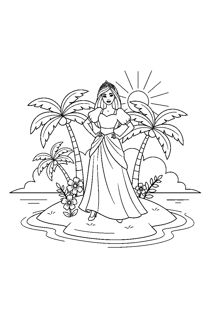 barbie standing confidently on island line art