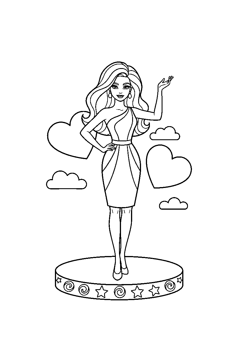 barbie standing confidently on platform line art