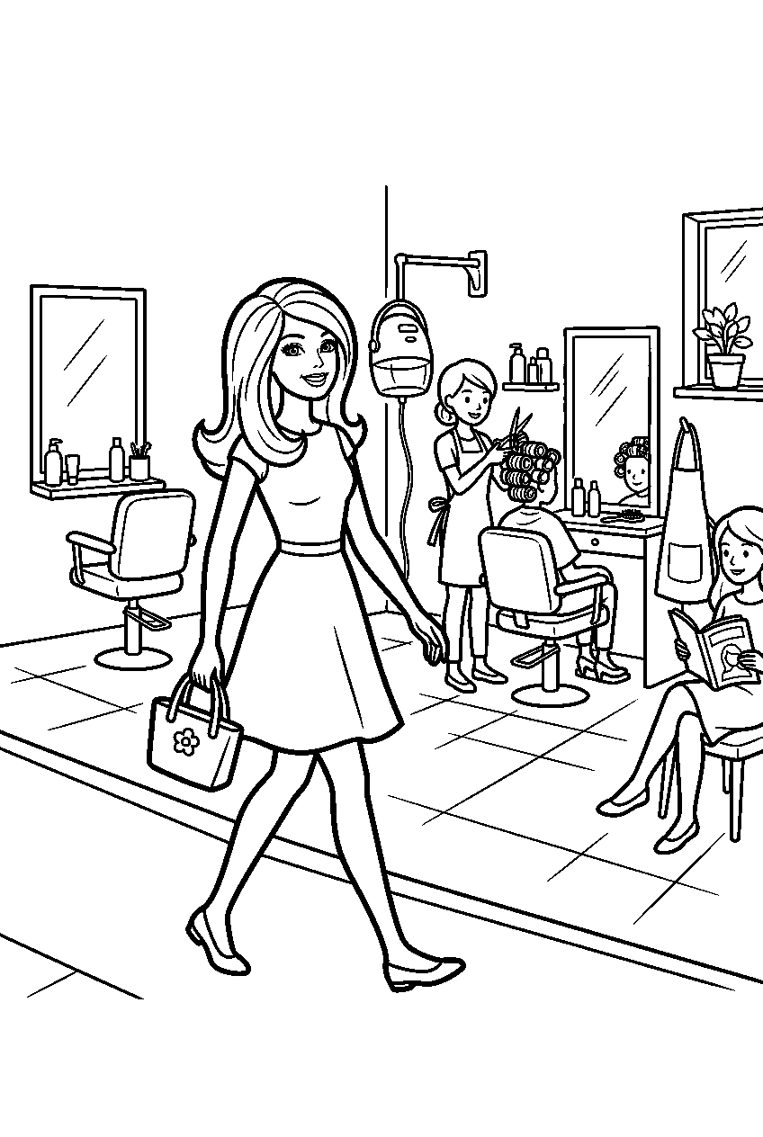 barbie walking in beauty salon line art