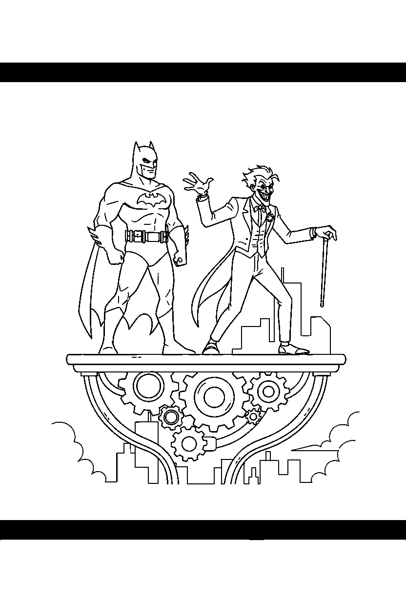 batman joker exploring on platform line art