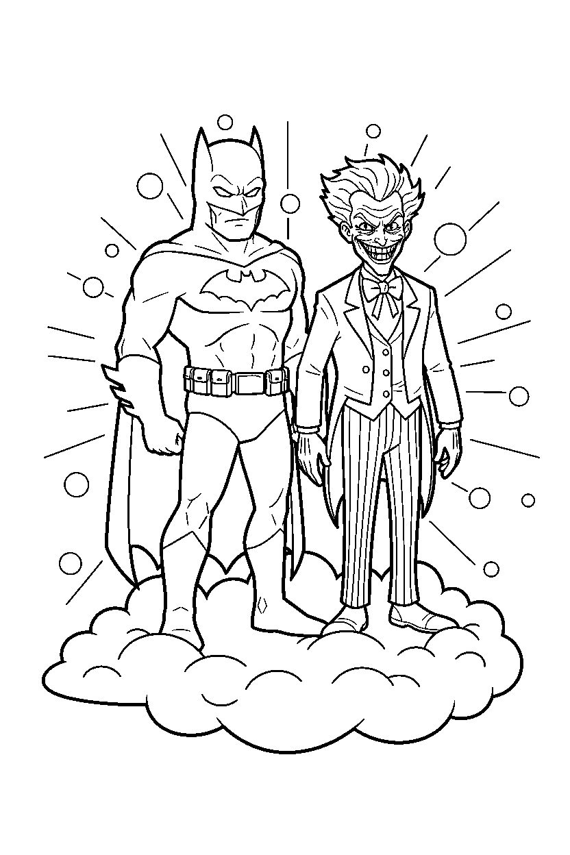 batman joker standing on cloud line art