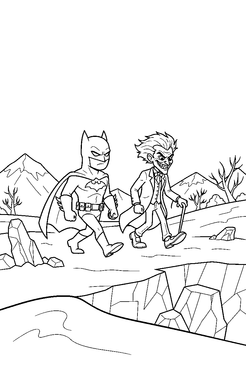batman joker walking slowly in ice area line art