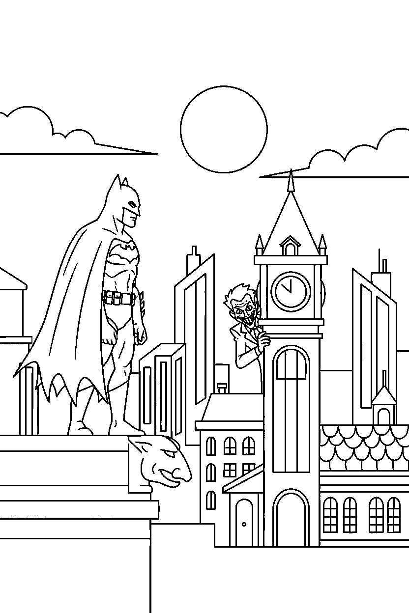 batman joker watching in town line art