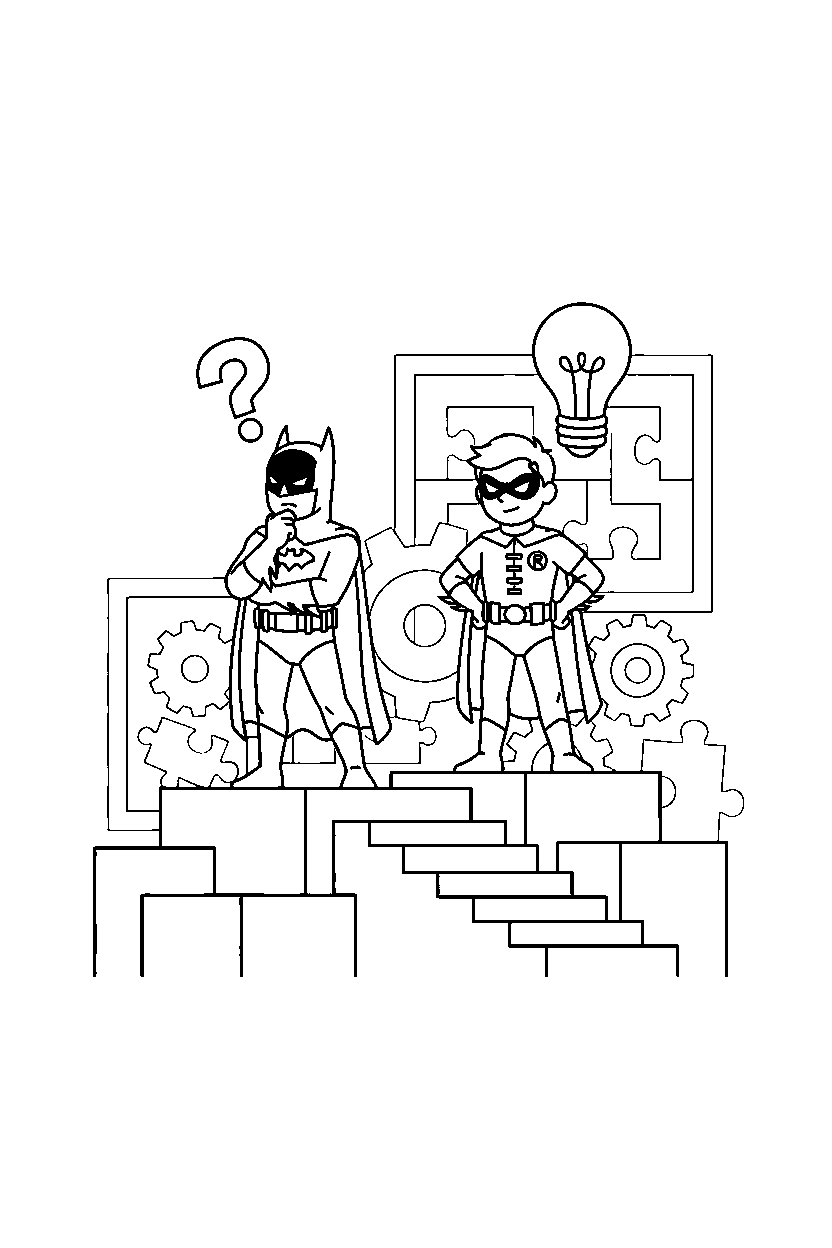 batman robin thinking in challenge area line art