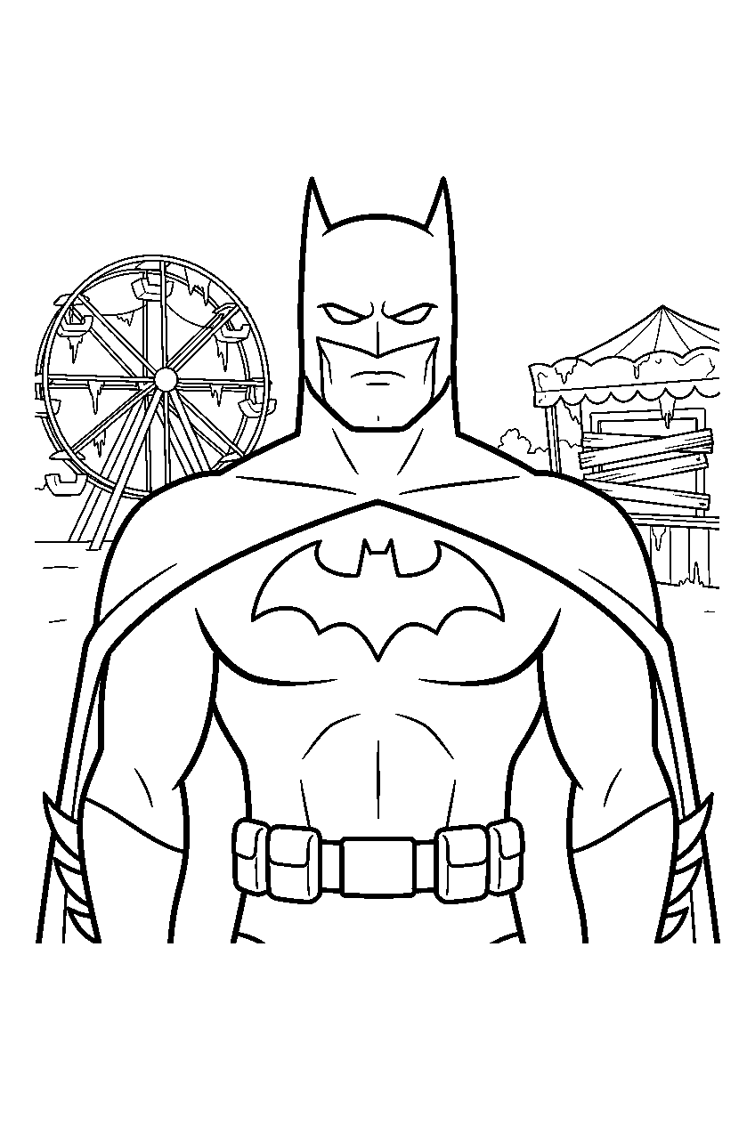 batman in abandoned amusement park line art