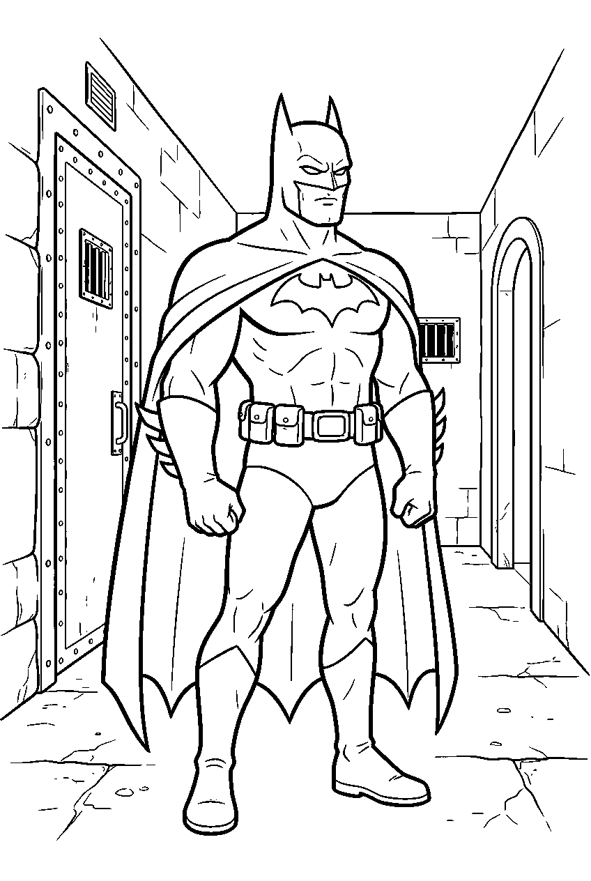 batman in arkham hallway line art