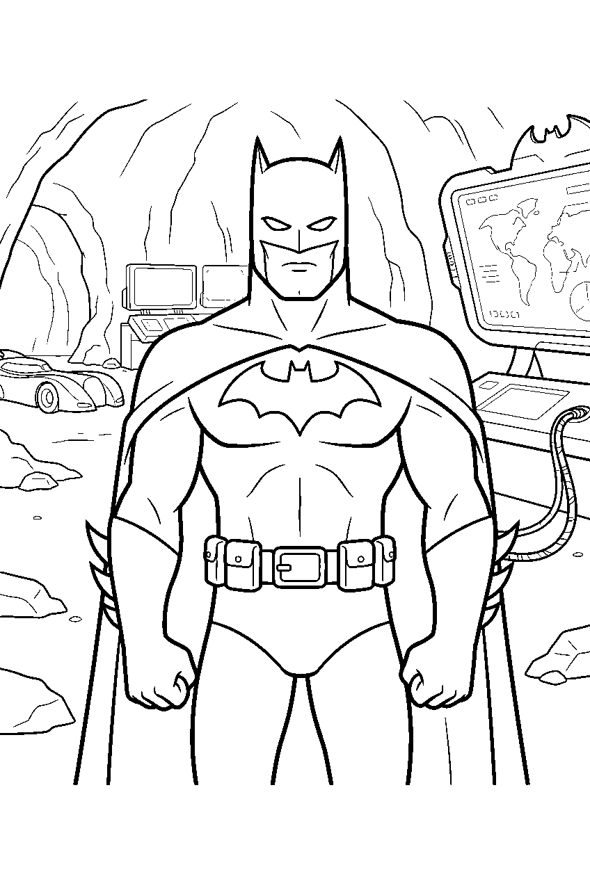batman in batcave line art