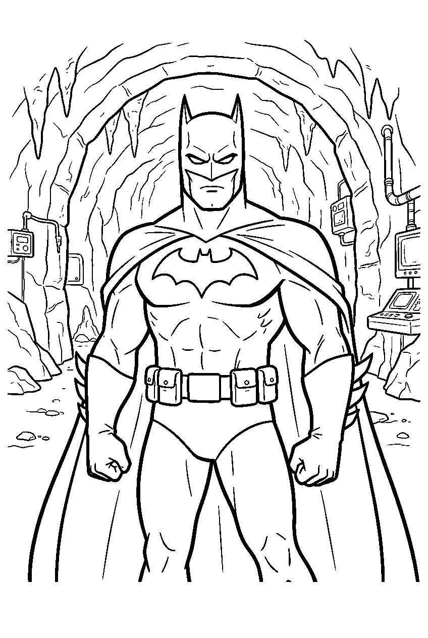 batman in batcave tunnel line art