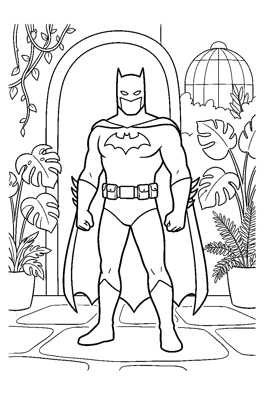 batman in botanical garden line art