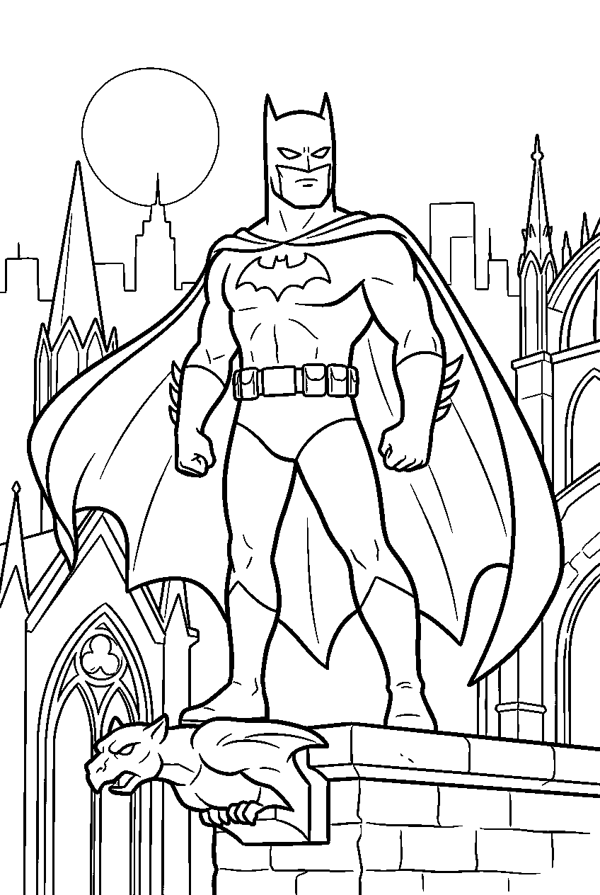 batman in cathedral rooftop line art