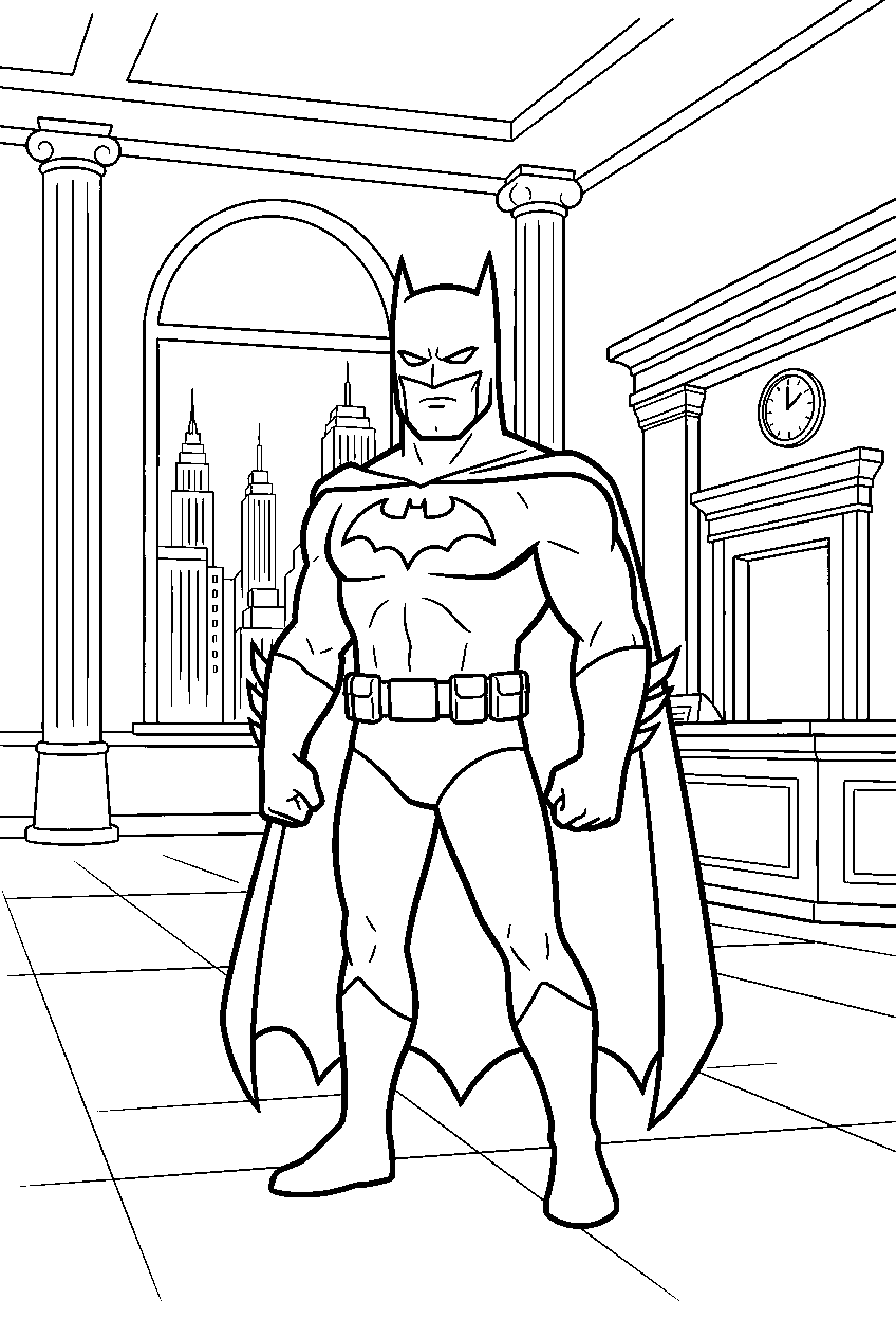 batman in city bank line art