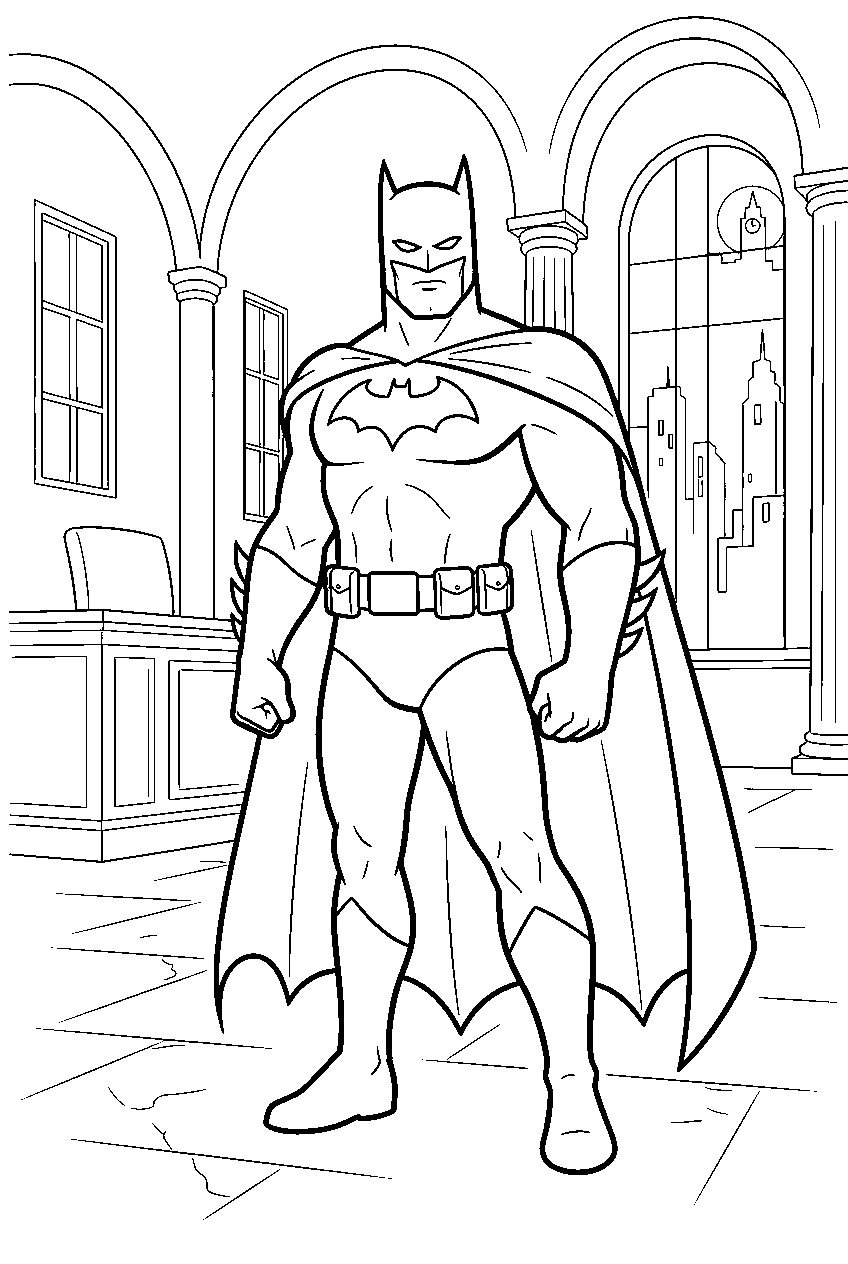 batman in city courthouse line art