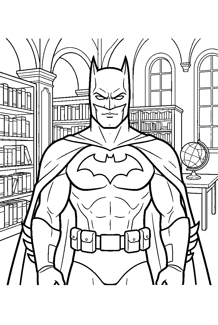 batman in city library line art