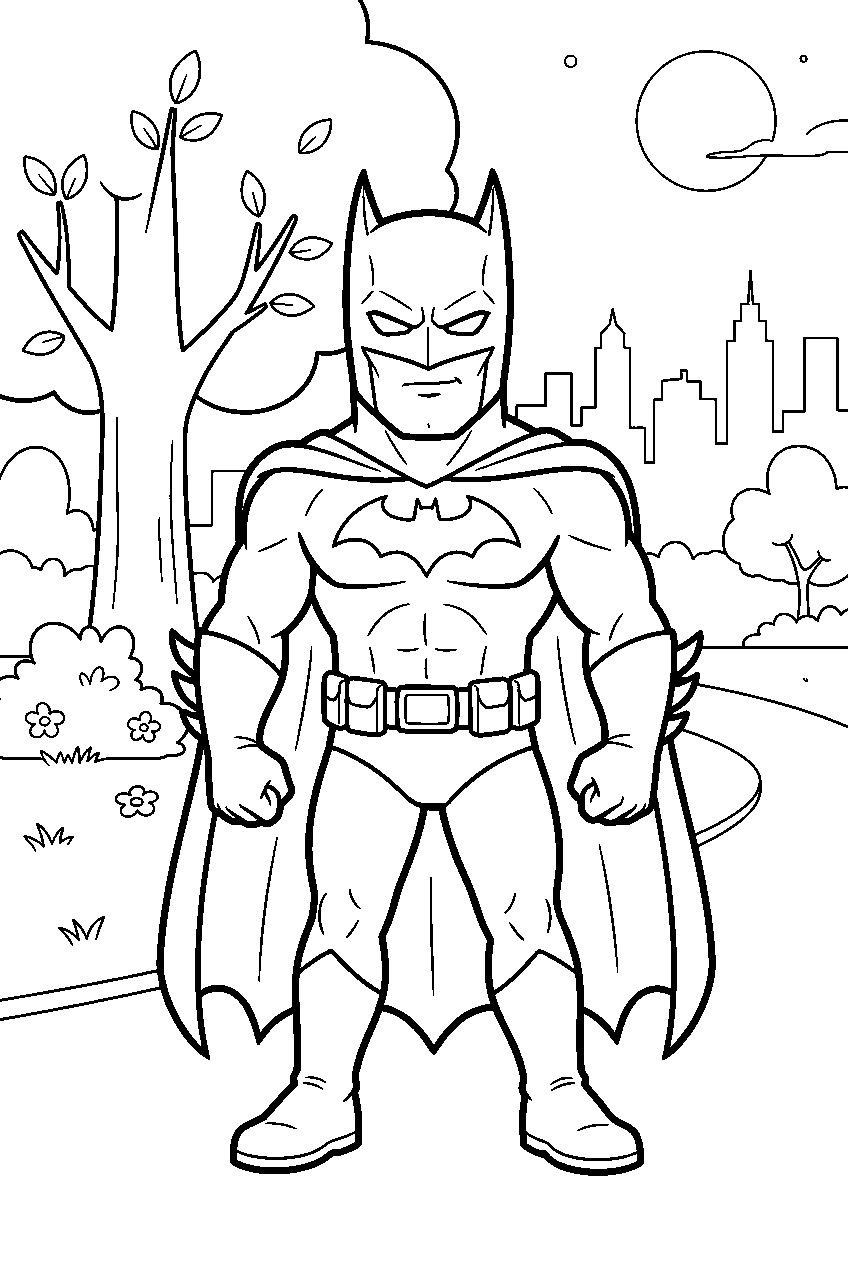 batman in city park line art