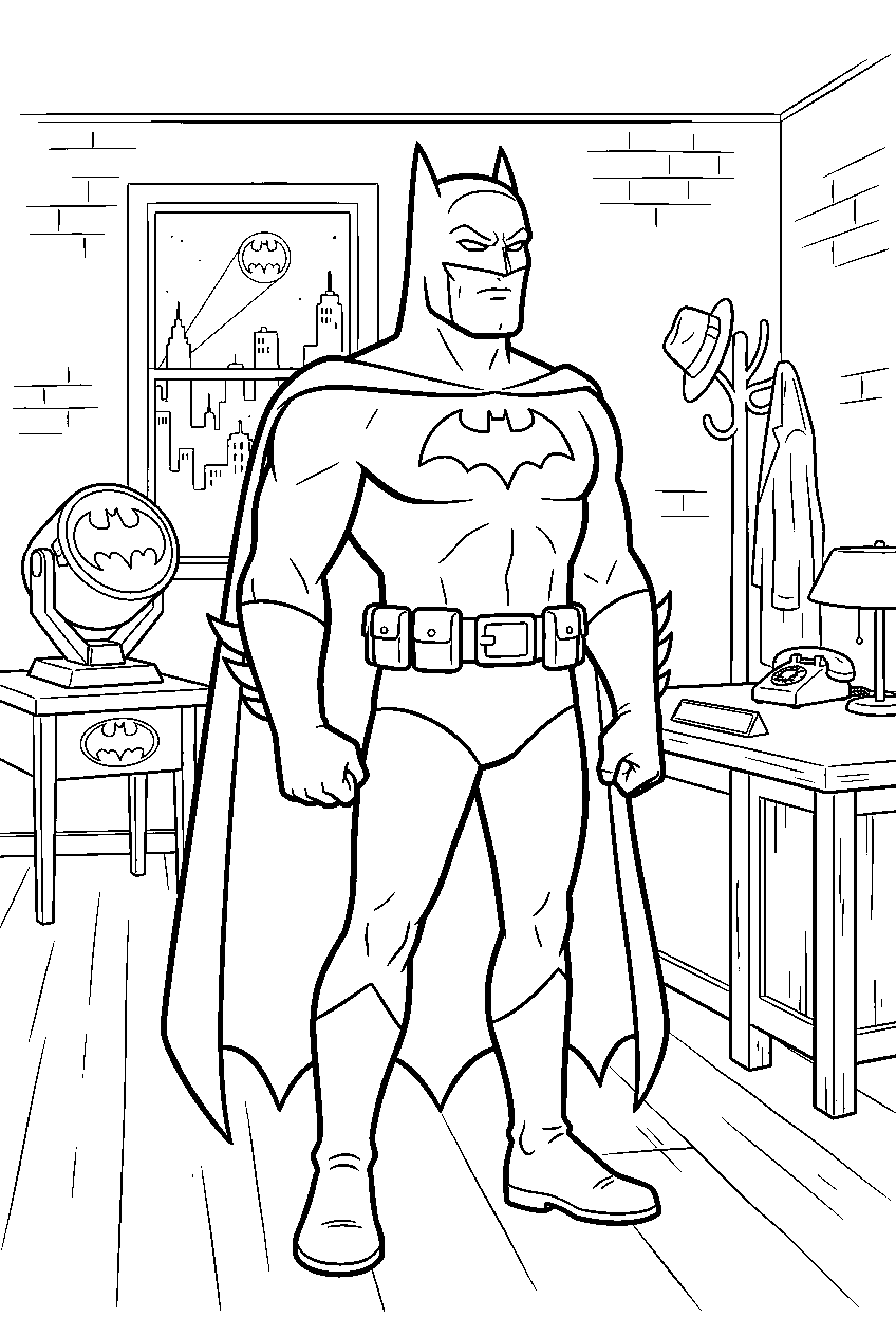 batman in commissioner gordon s office line art