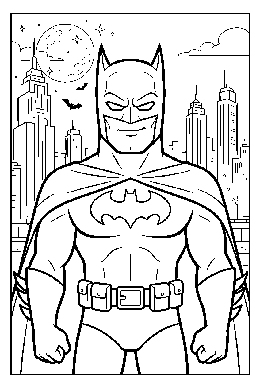 batman in downtown gotham line art