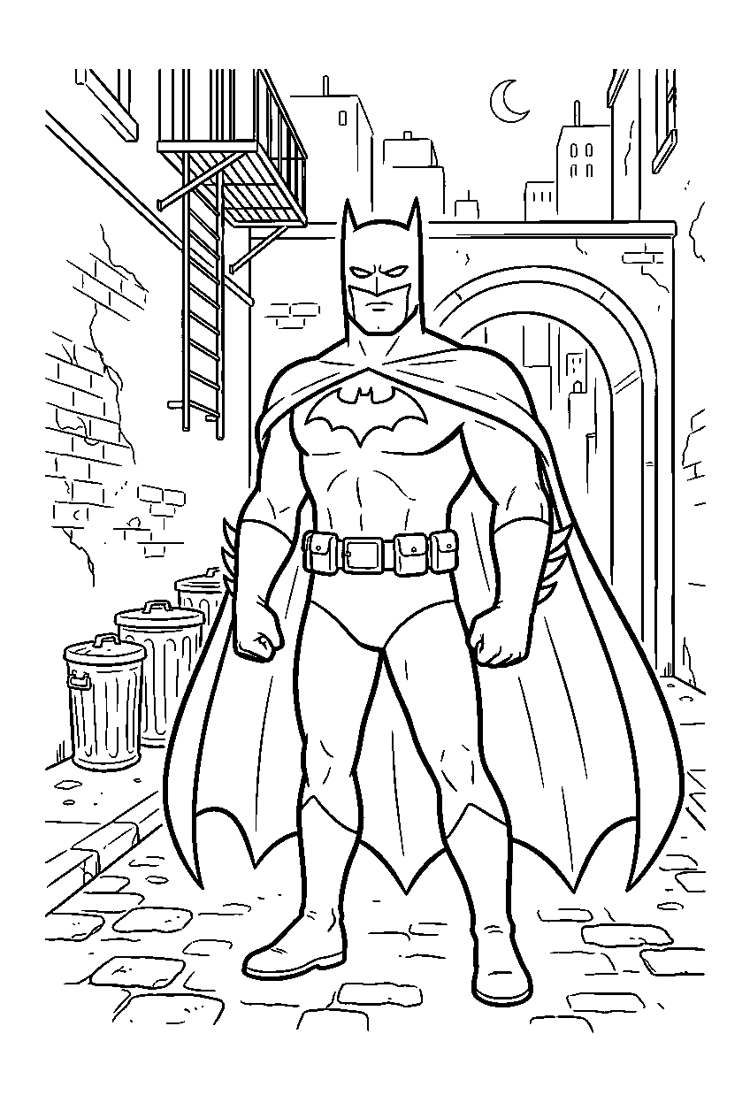 batman in gotham alley line art