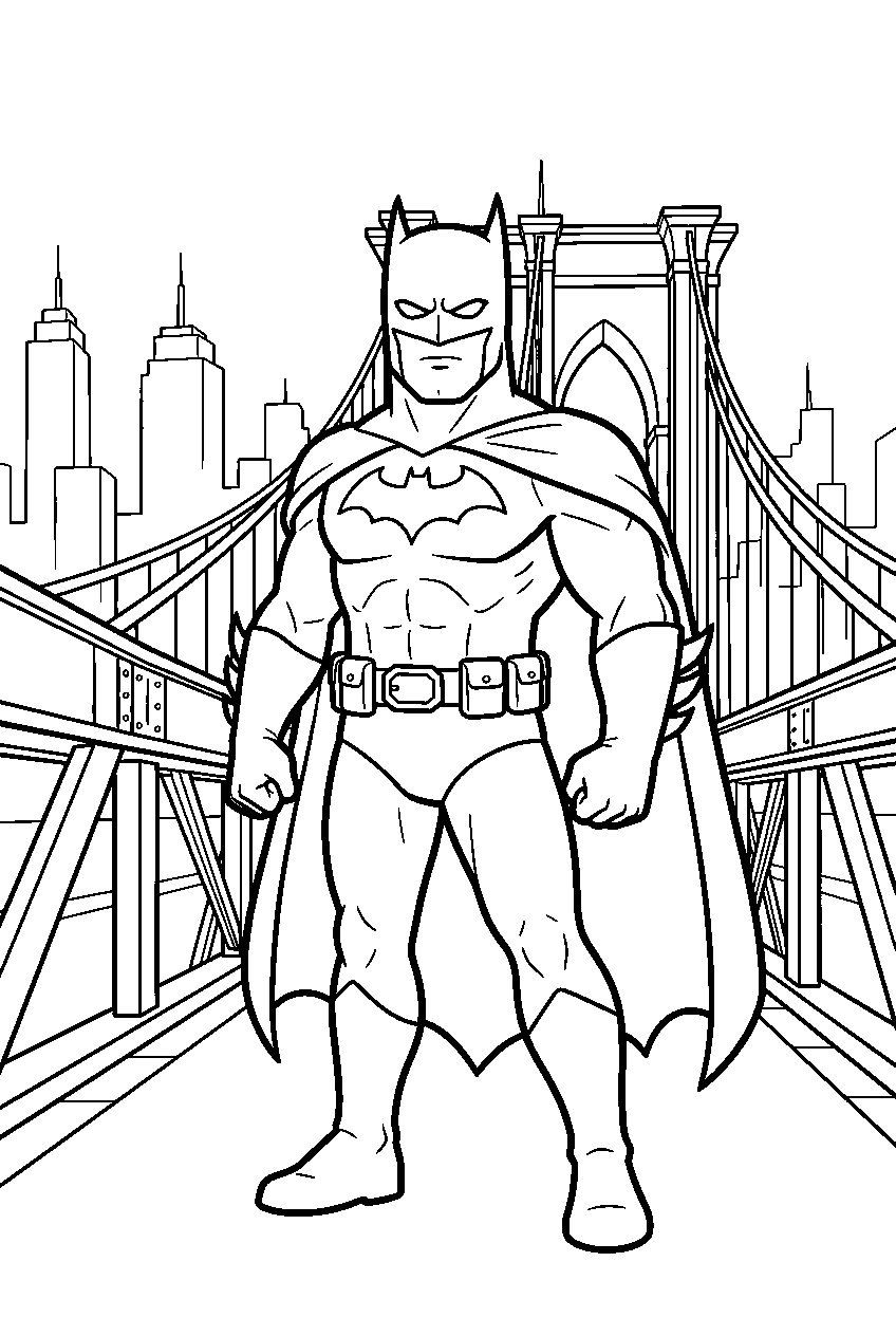 batman in gotham bridge line art