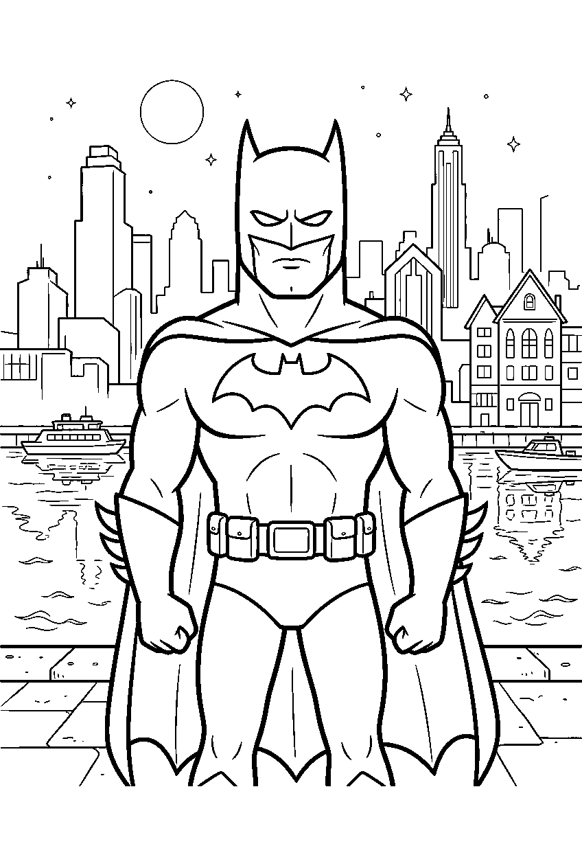 batman in gotham harbor line art