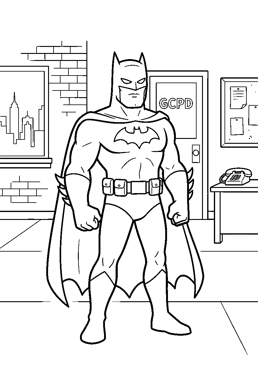 batman in gotham police station line art