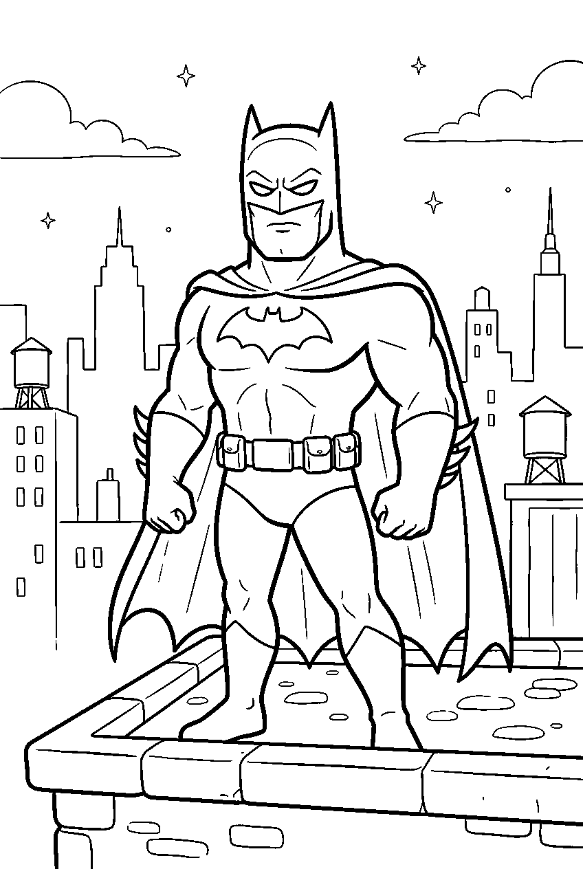 batman in gotham rooftop line art