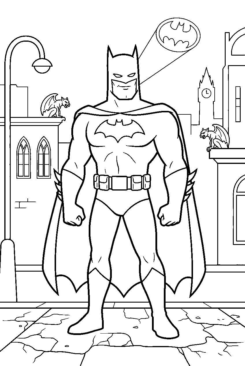 batman in gotham street line art