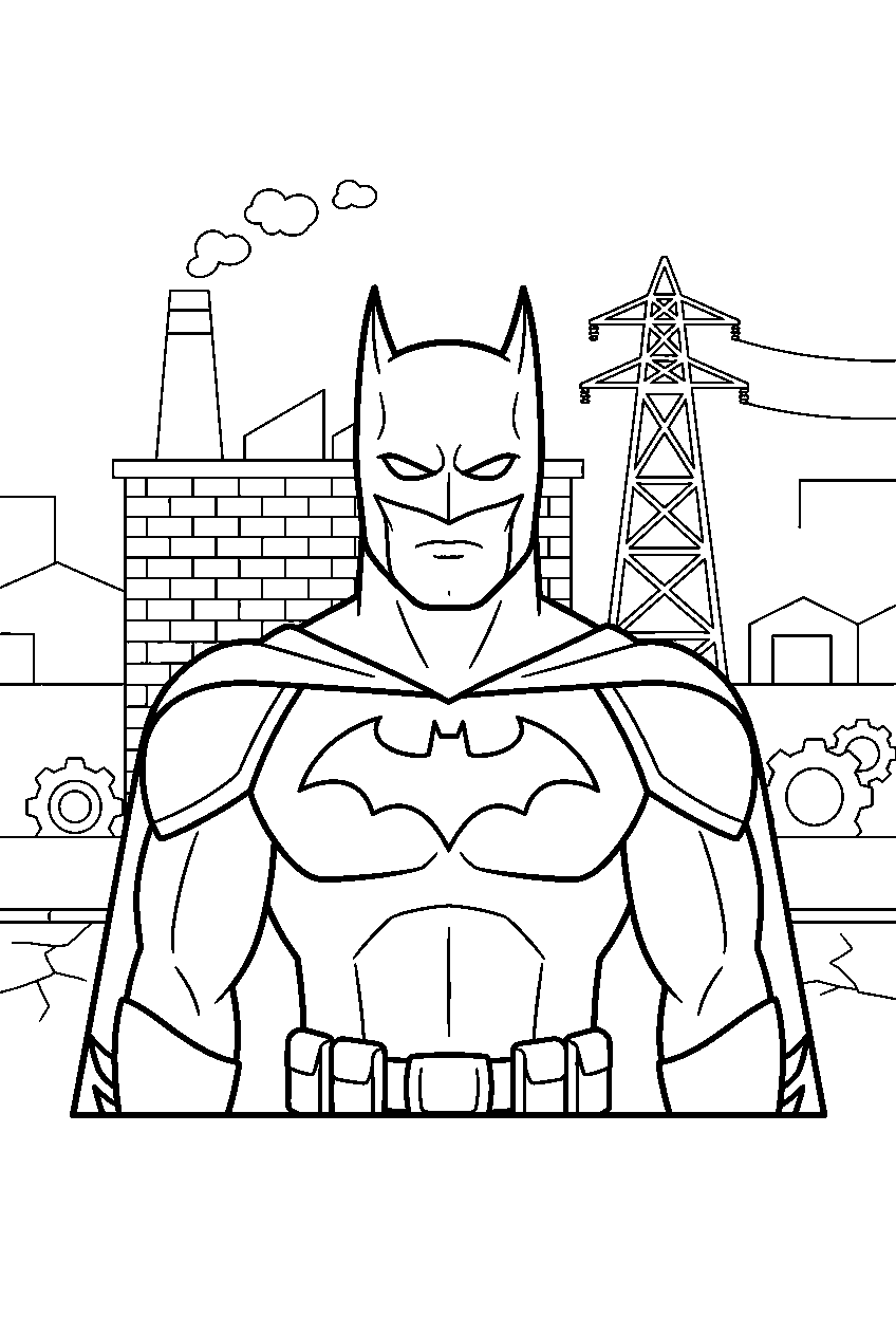 batman in industrial district line art