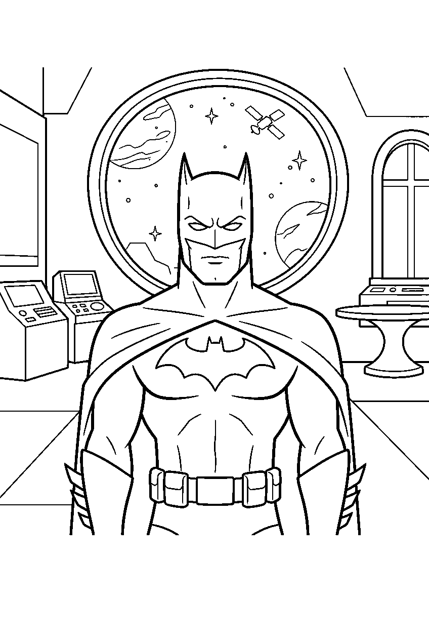 batman in justice league headquarters line art