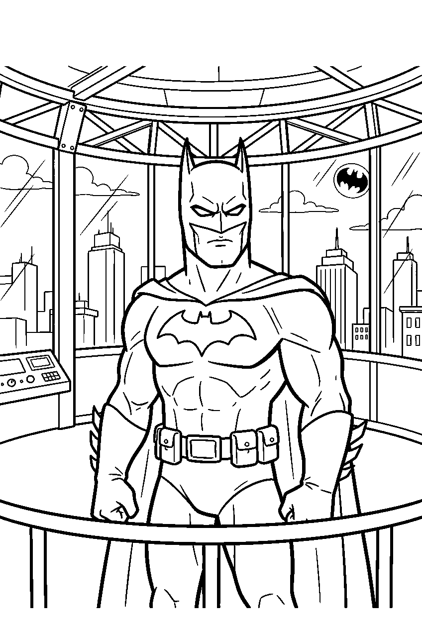 batman in observation tower line art