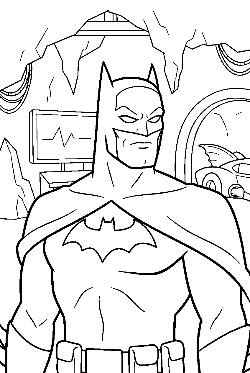 batman in secret headquarters line art