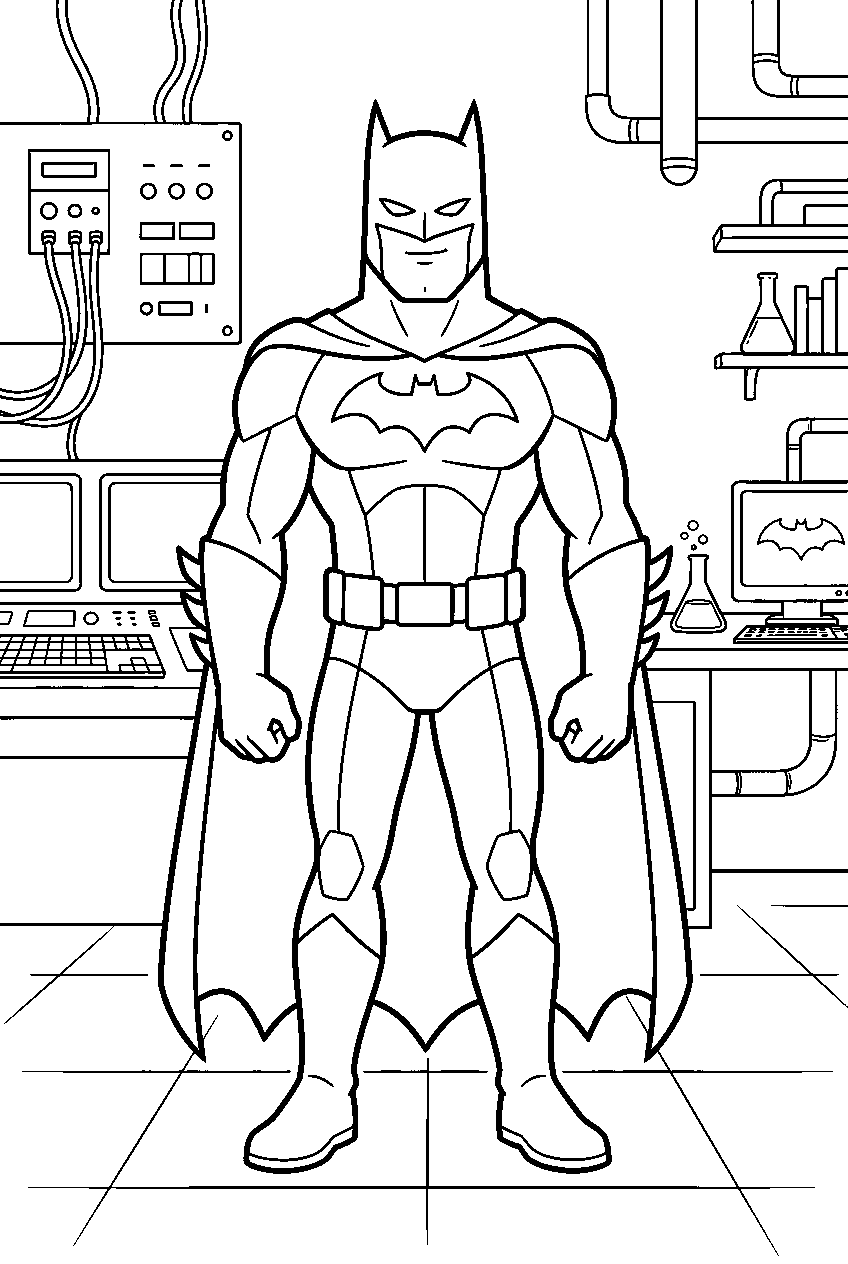 batman in secret laboratory line art
