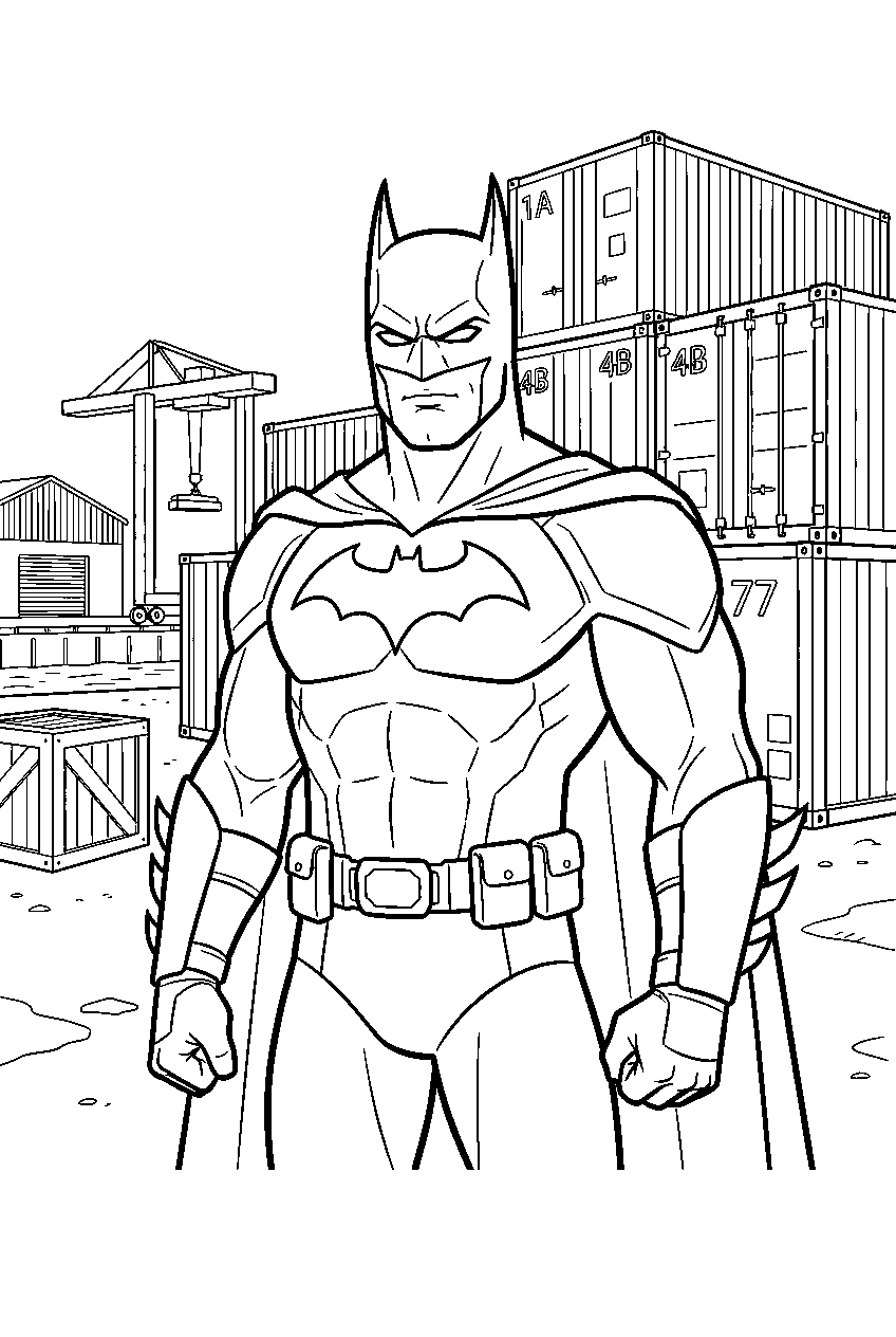 batman in shipping yard line art