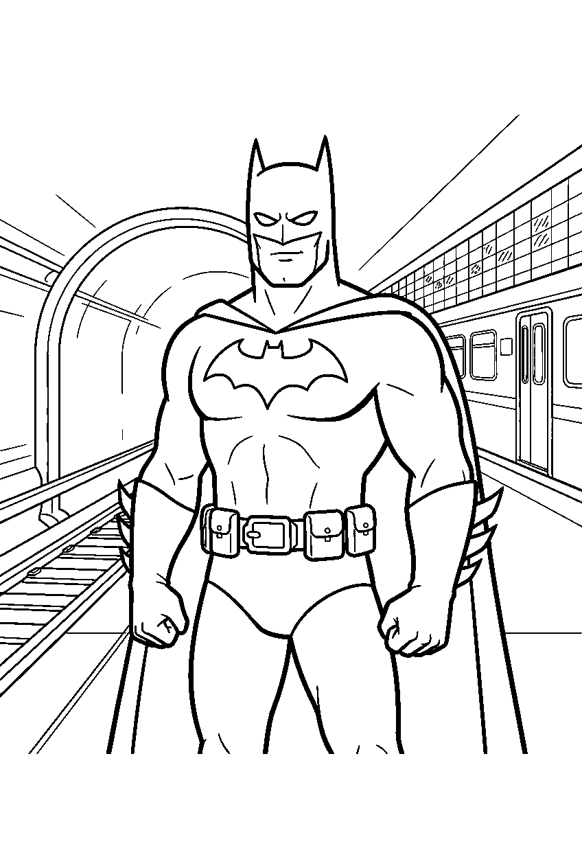 batman in subway station line art
