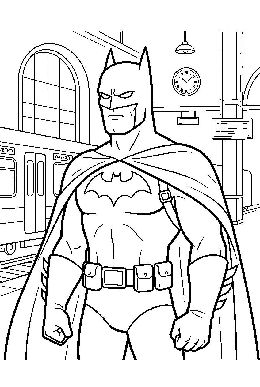 batman in train station line art