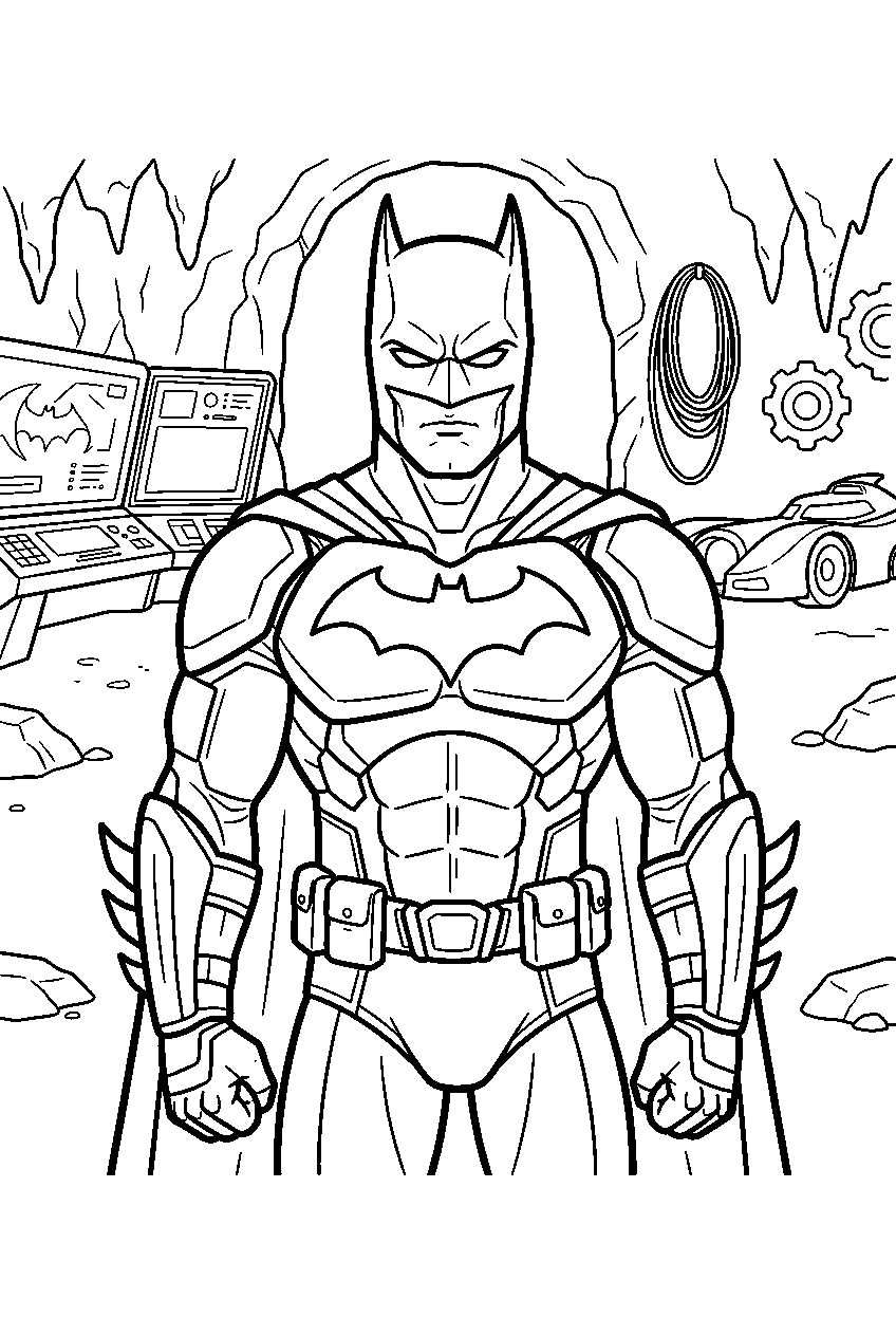 batman in underground hideout line art