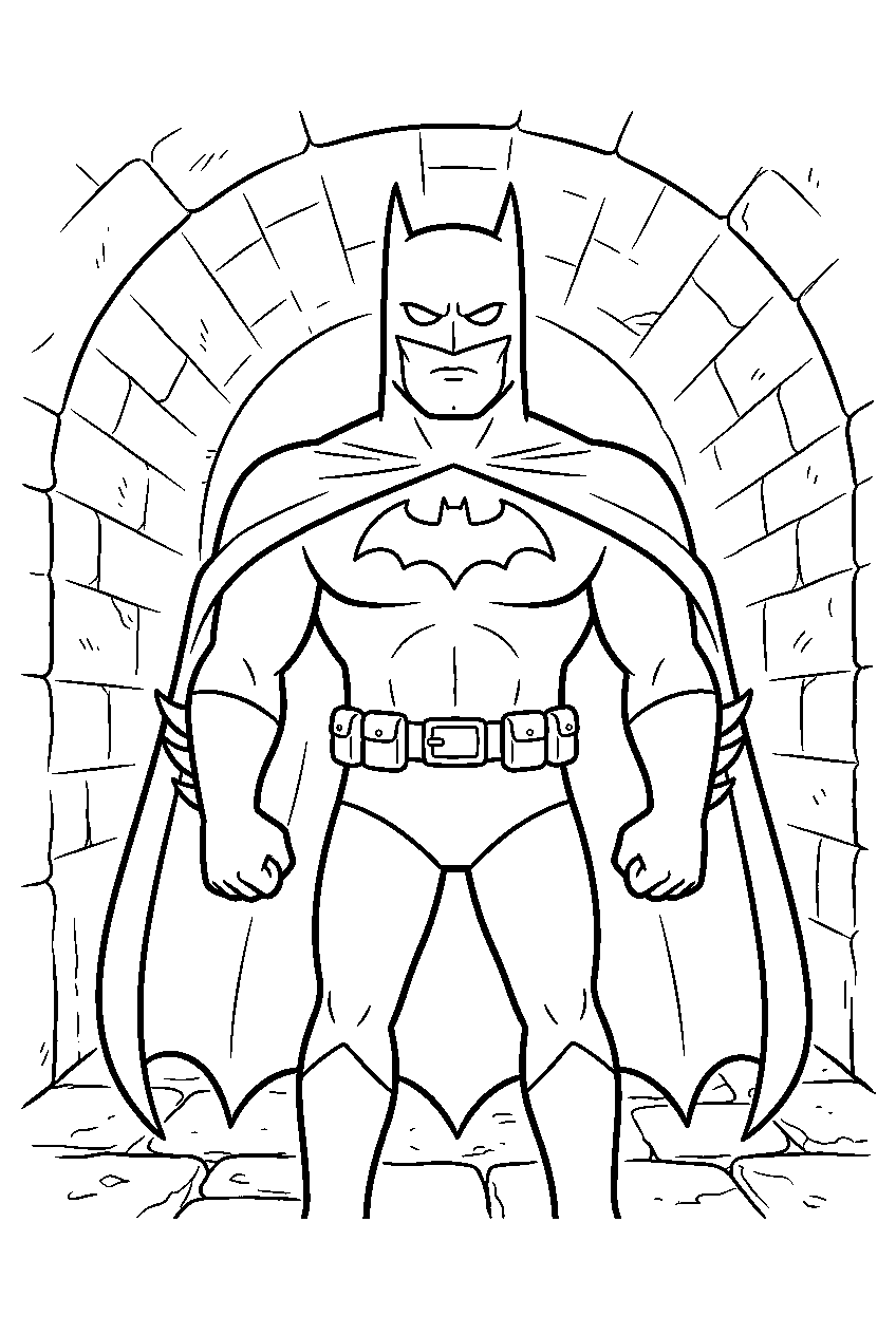 batman in underground tunnel line art