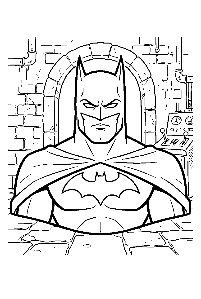 batman in villain hideout line art