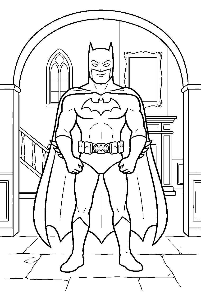 batman in wayne manor line art