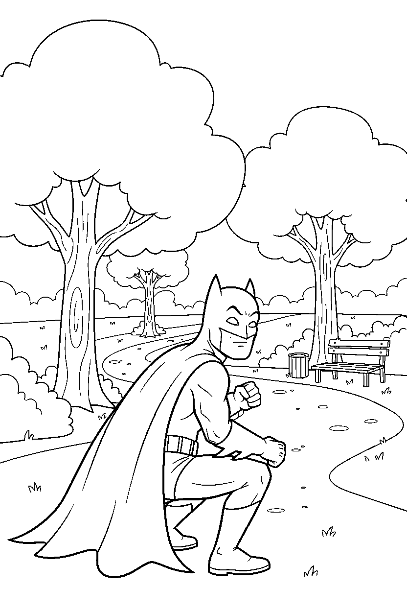 batman looking around in park line art