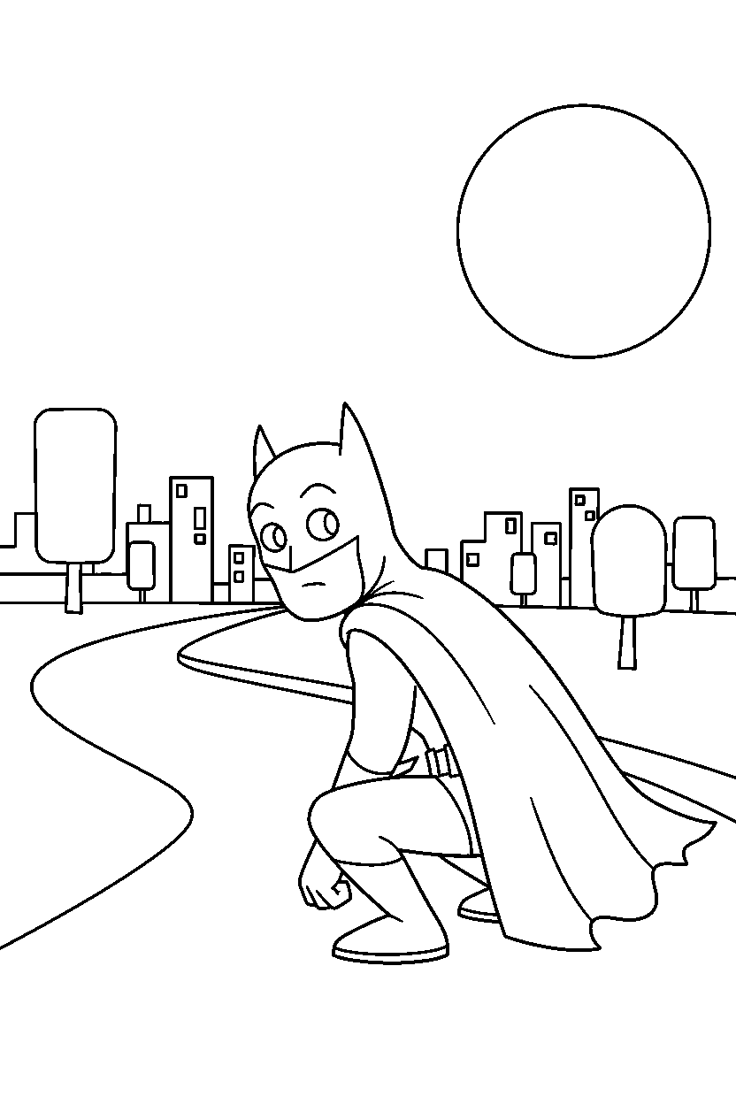 batman looking around on road line art