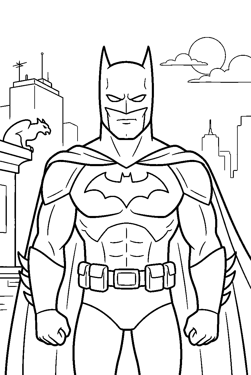 batman on city rooftop line art