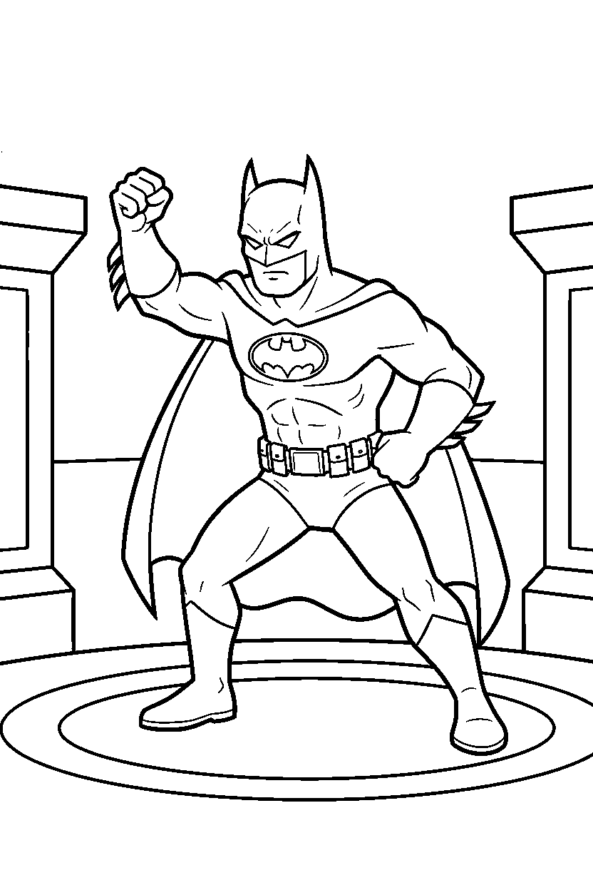 batman posing in challenge area line art