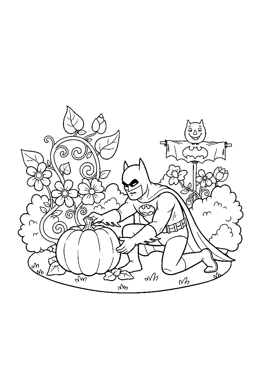batman reaching in garden line art