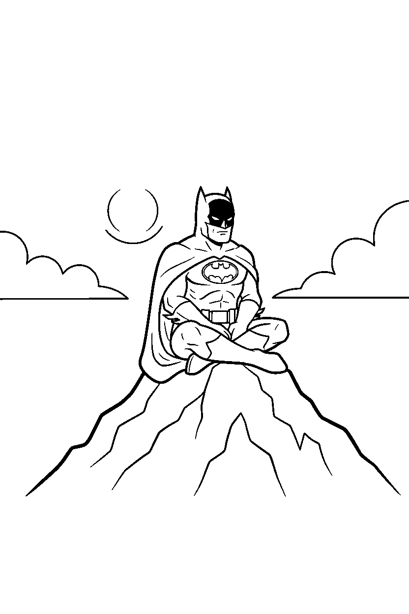 batman sitting on mountain line art