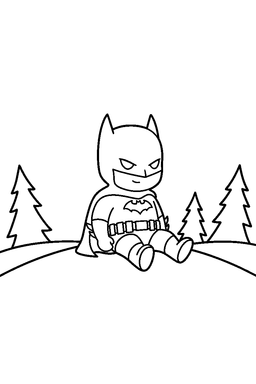 batman sitting on snowy hill line art